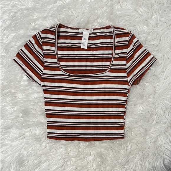 Full Tilt Tops - FULL TILT Striped Brown and White Women's Top